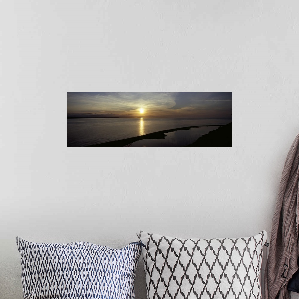 A bohemian room featuring Sunset over the sea, Ebey's Landing National Historical Reserve, Whidbey Island, Island County, W...