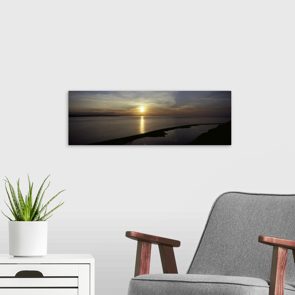 A modern room featuring Sunset over the sea, Ebey's Landing National Historical Reserve, Whidbey Island, Island County, W...