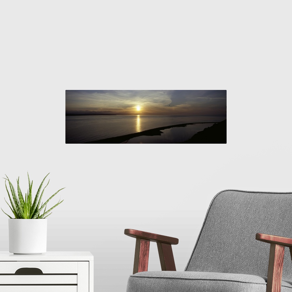 A modern room featuring Sunset over the sea, Ebey's Landing National Historical Reserve, Whidbey Island, Island County, W...