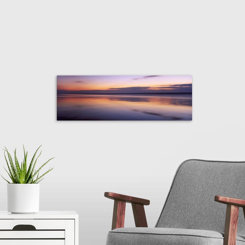 A modern room featuring Sunset over the sea, Sandymouth bay, Bude, Cornwall, England
