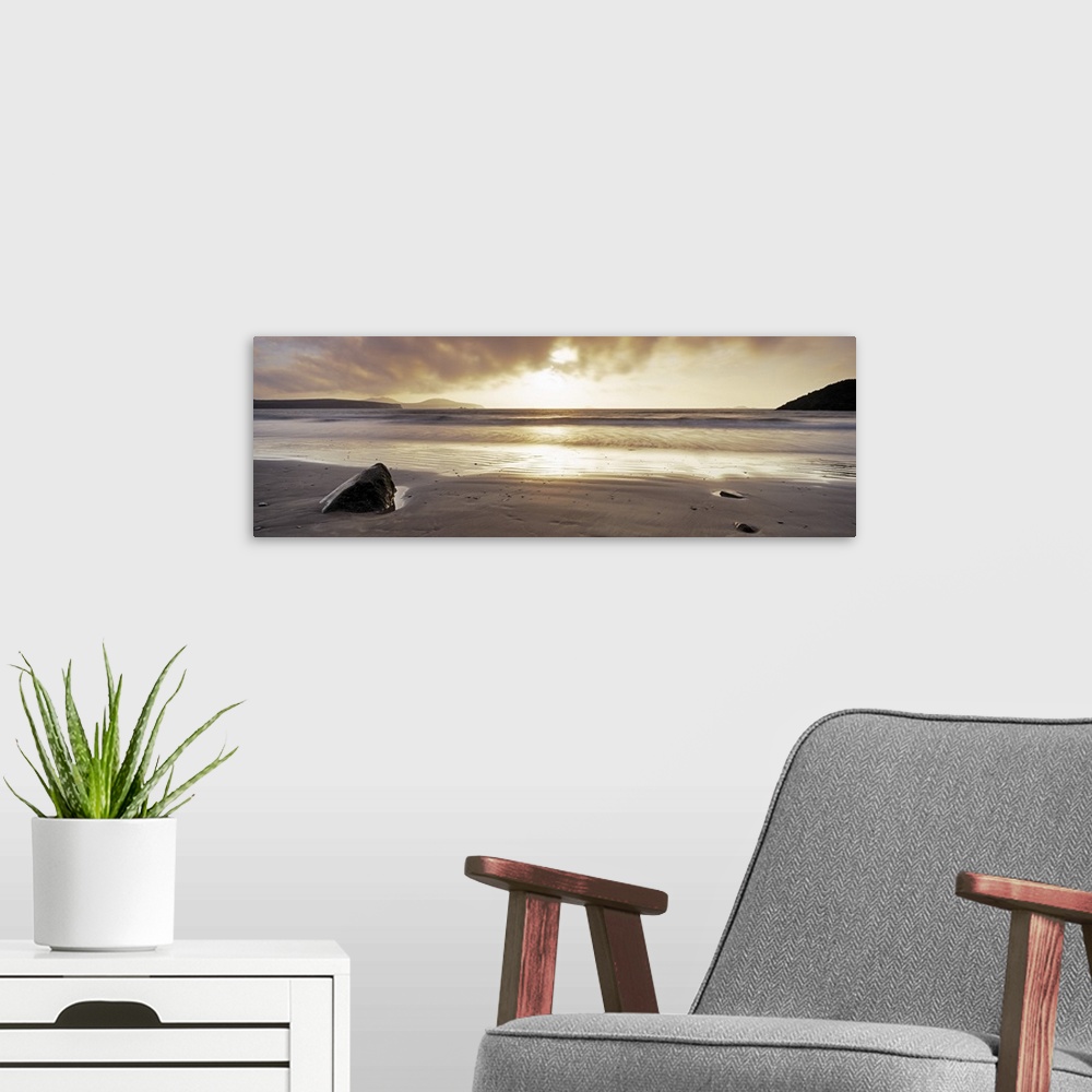 A modern room featuring Sunset over the sea, Whitesand Bay, Pembrokeshire, Wales