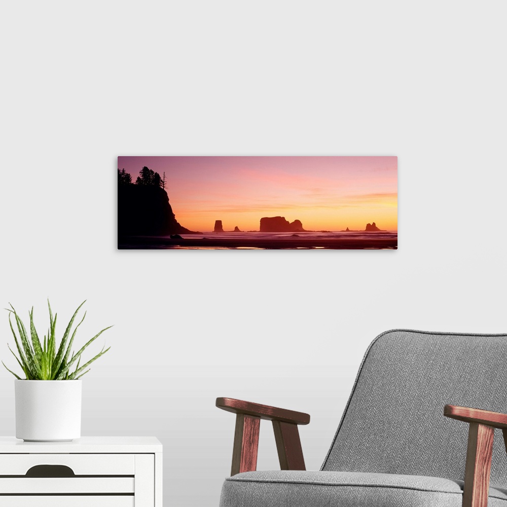 A modern room featuring Sunset Sea Stacks Olympic National Park WA
