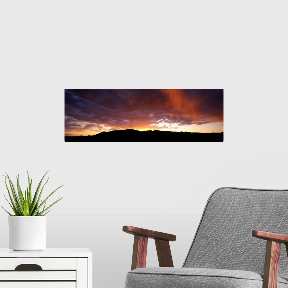 A modern room featuring Sunset Sierra Nevada Mountains CA
