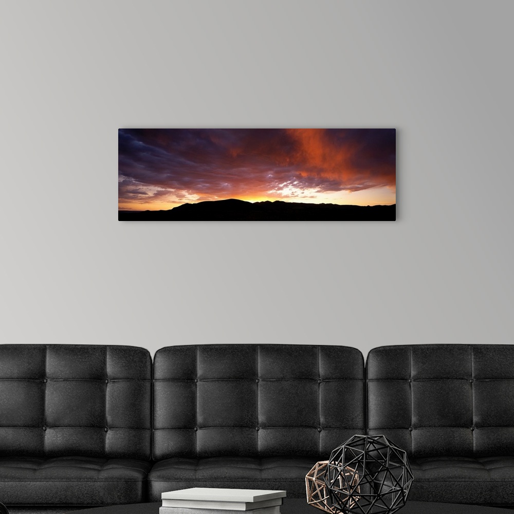 A modern room featuring Sunset Sierra Nevada Mountains CA