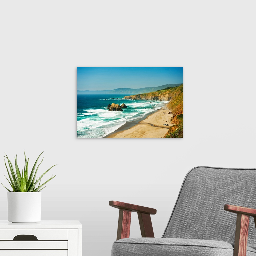 A modern room featuring Surf at the Pacific coast, Northern California