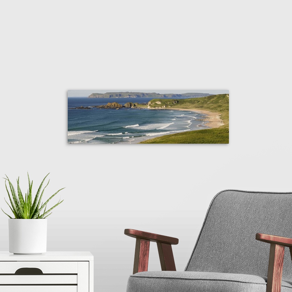 A modern room featuring Surf on the beach, Whitepark Bay, County Antrim, Northern Ireland
