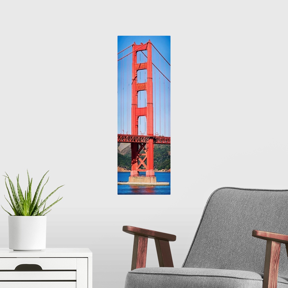 A modern room featuring Suspension bridge across a bay, Golden Gate Bridge, San Francisco Bay