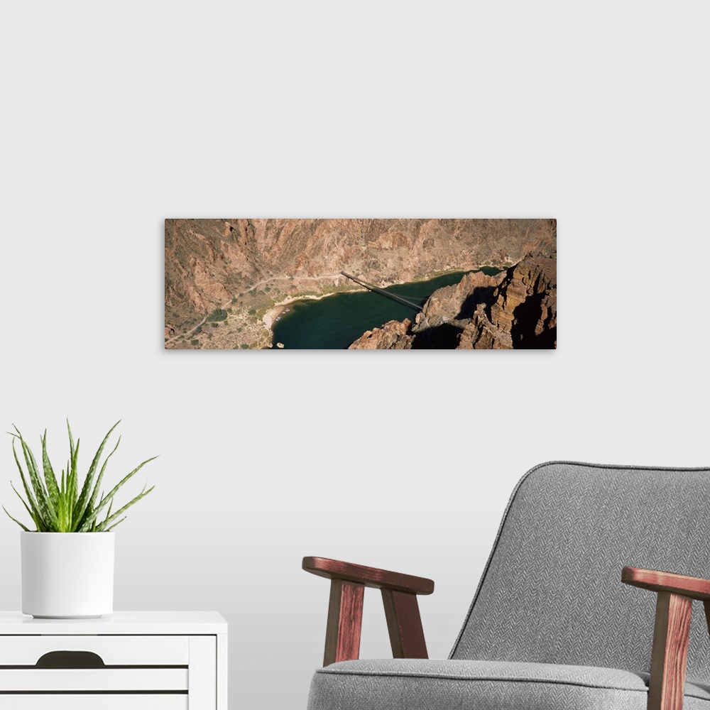 A modern room featuring Suspension bridge across a river, South Kaibab Trail, Colorado River, Grand Canyon National Park,...