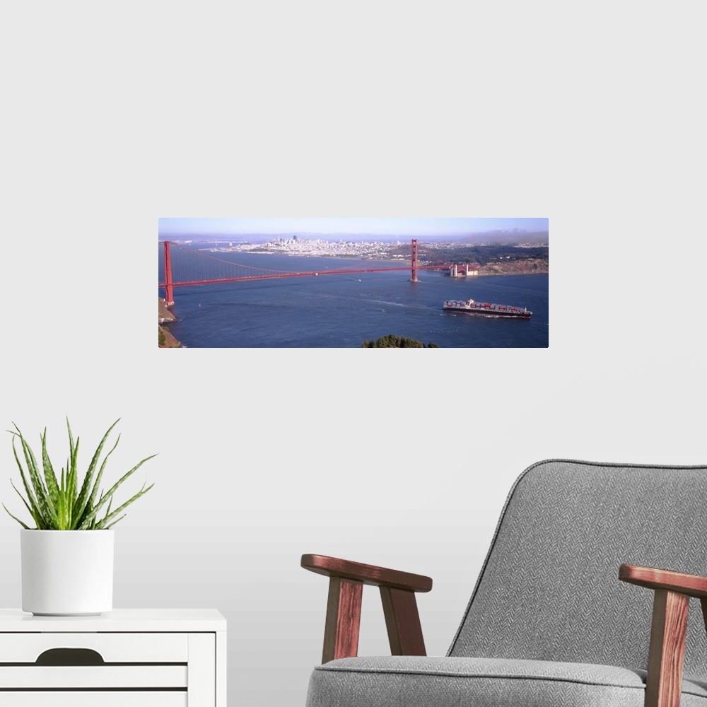 A modern room featuring Suspension bridge across the sea, Golden Gate Bridge, San Francisco, Marin County, California