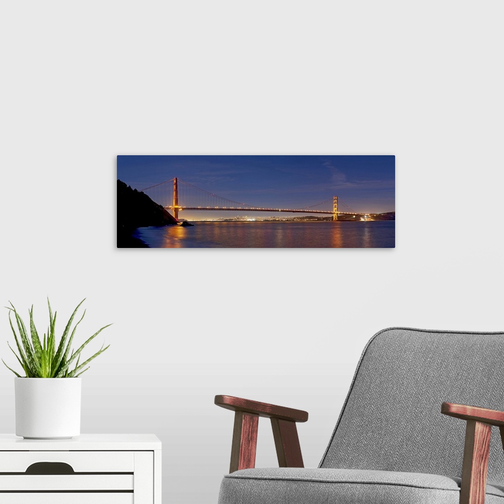 A modern room featuring Suspension bridge at dusk Golden Gate Bridge San Francisco California