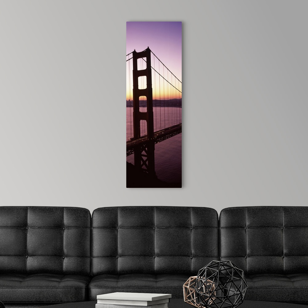 A modern room featuring Suspension bridge at sunrise, Golden Gate Bridge, San Francisco Bay, San Francisco, California,