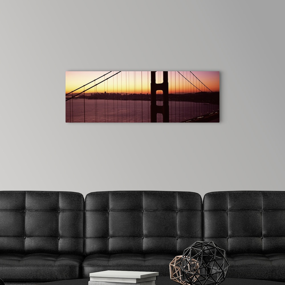 A modern room featuring Suspension bridge at sunrise, Golden Gate Bridge, San Francisco Bay, San Francisco, California,