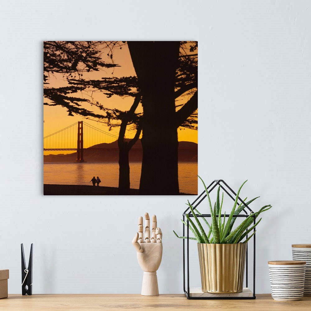 A bohemian room featuring This large piece is a photograph taken from behind a tree that has been silhouetted by the sunset...