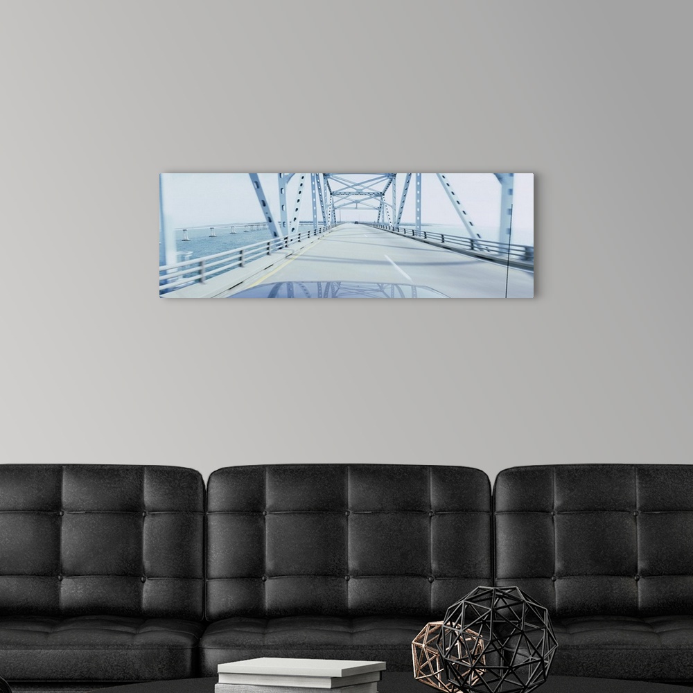A modern room featuring Suspension bridge viewed through a car, Chesapeake Bay Bridge, Outer Banks, North Carolina