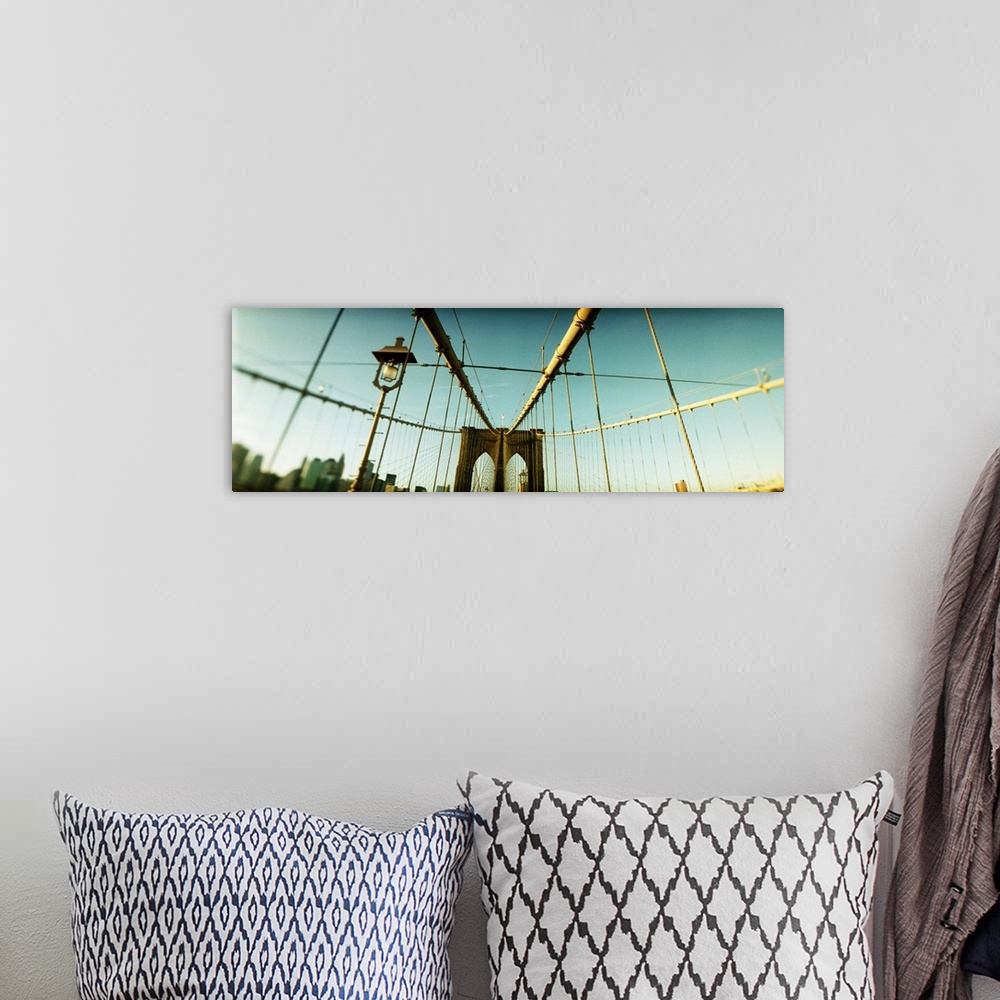 A bohemian room featuring Suspension bridge with a city in the background Brooklyn Bridge Manhattan New York City New York ...