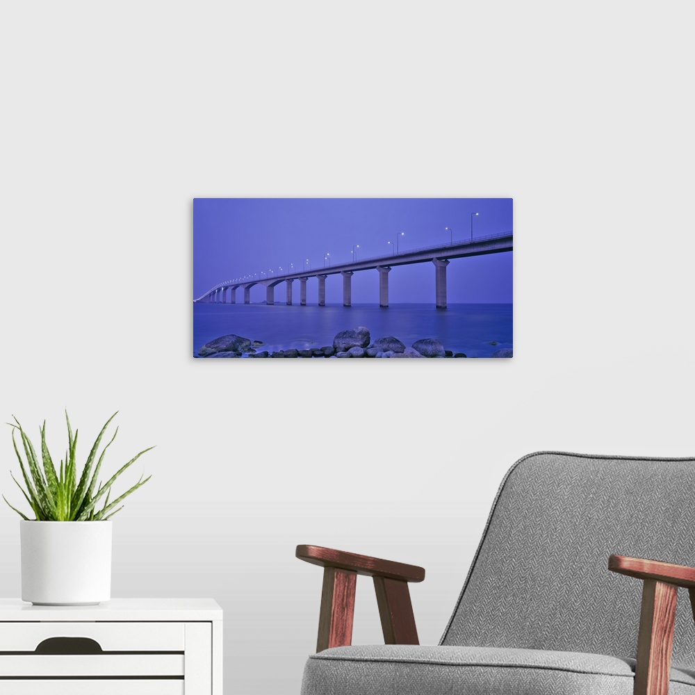 A modern room featuring Sweden, The Bridge to the Island of Oland, Low angle view of a bridge