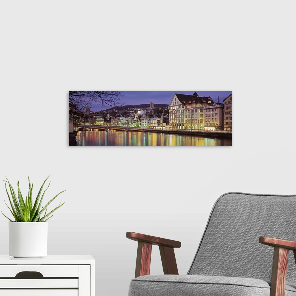 A modern room featuring Switzerland, Zurich, River Limmat, view of buildings along a river