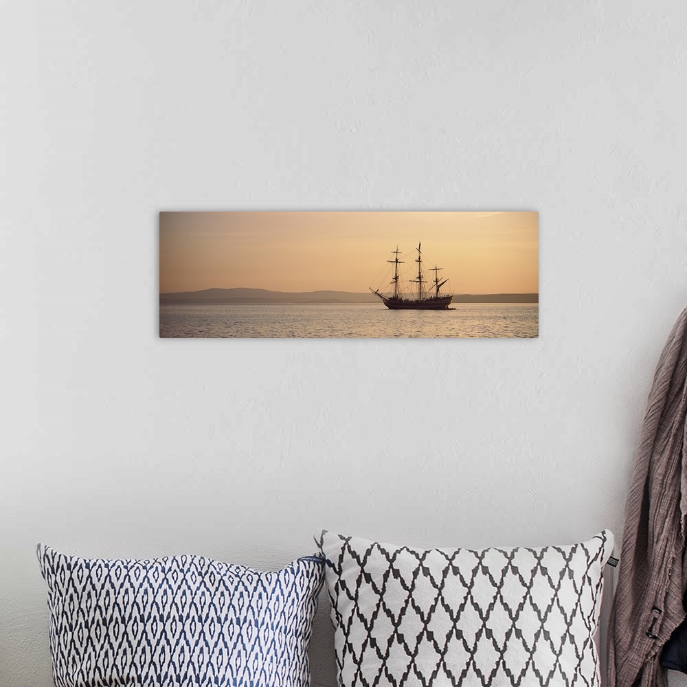 A bohemian room featuring Tall ship Grand Turc in the sea, Baie De Douarnenez, Finistere, Brittany, France