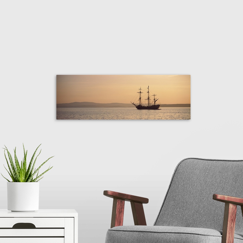 A modern room featuring Tall ship Grand Turc in the sea, Baie De Douarnenez, Finistere, Brittany, France
