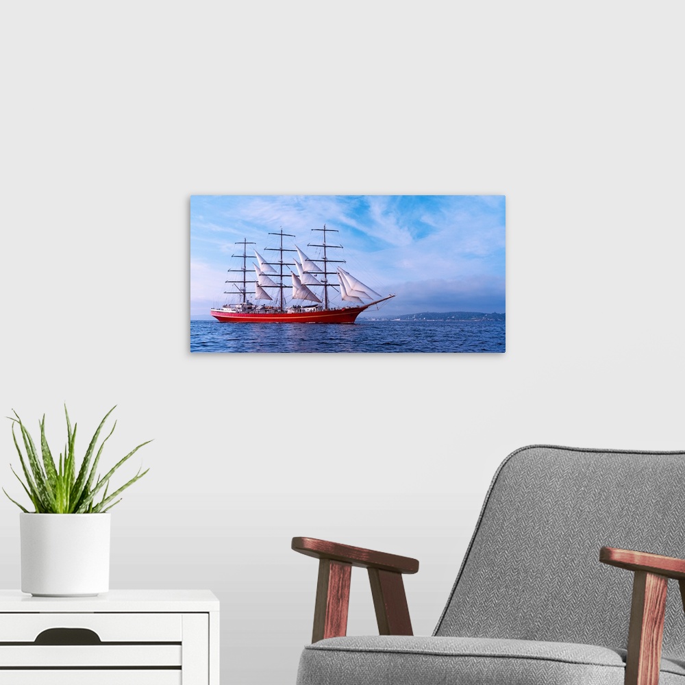 A modern room featuring Tall ship regatta in the Baie De Douarnenez, Finistere, Brittany, France