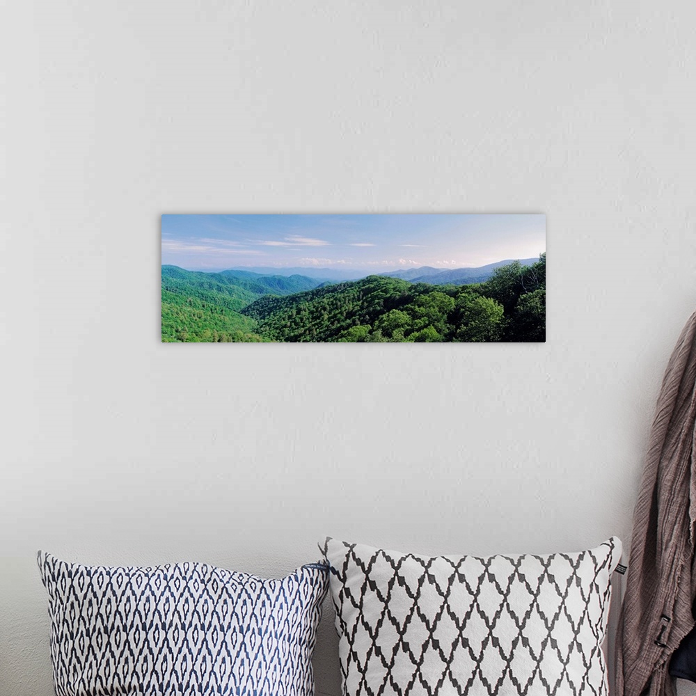 A bohemian room featuring Tennessee, Great Smoky Mountains National Park, Aerial view of the Newfound Gap Road