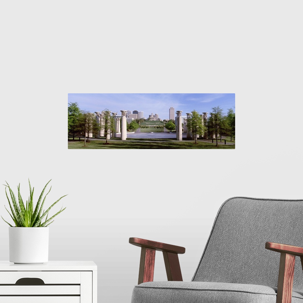 A modern room featuring Panoramic of Nashville, TN Bicentennial Park.