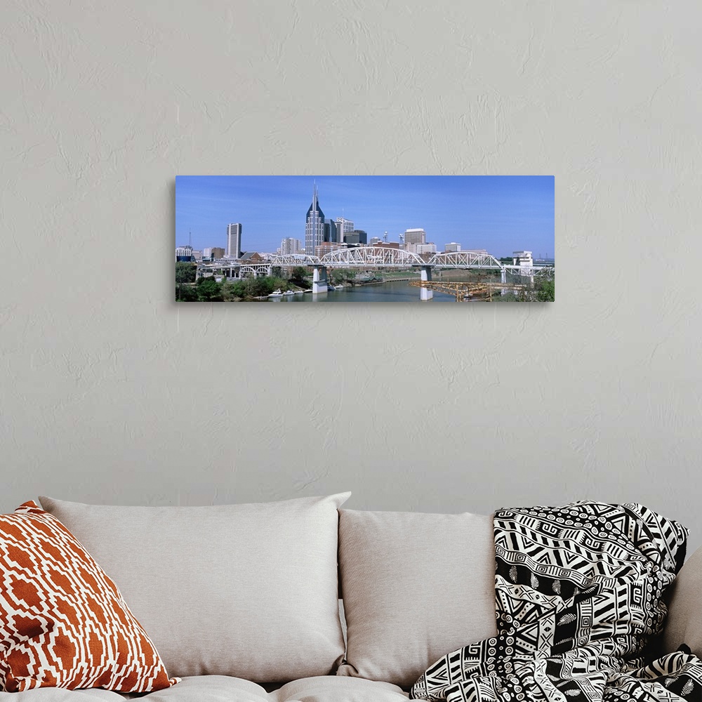 A bohemian room featuring Cumberland River and downtown panoramic view in Nashville, TN.