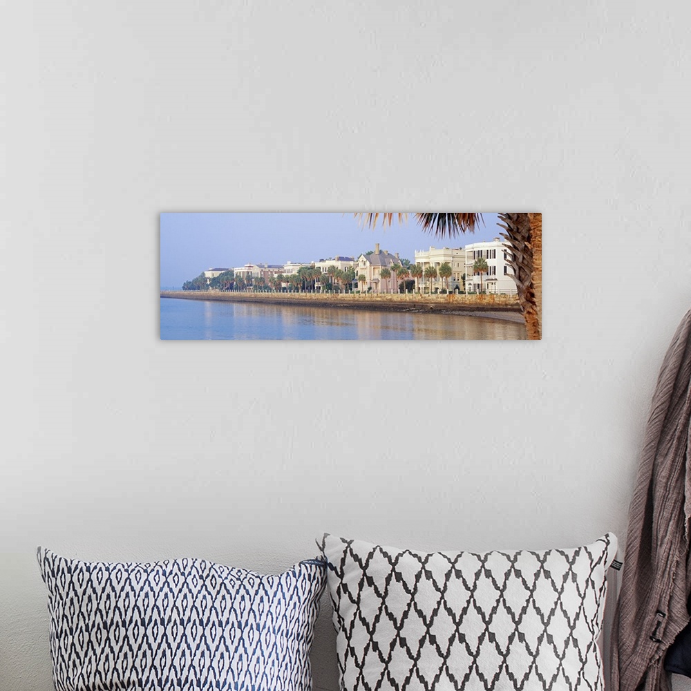 A bohemian room featuring Angled panoramic photo of buildings on the Battery Waterfront in Charleston, South Carolina.