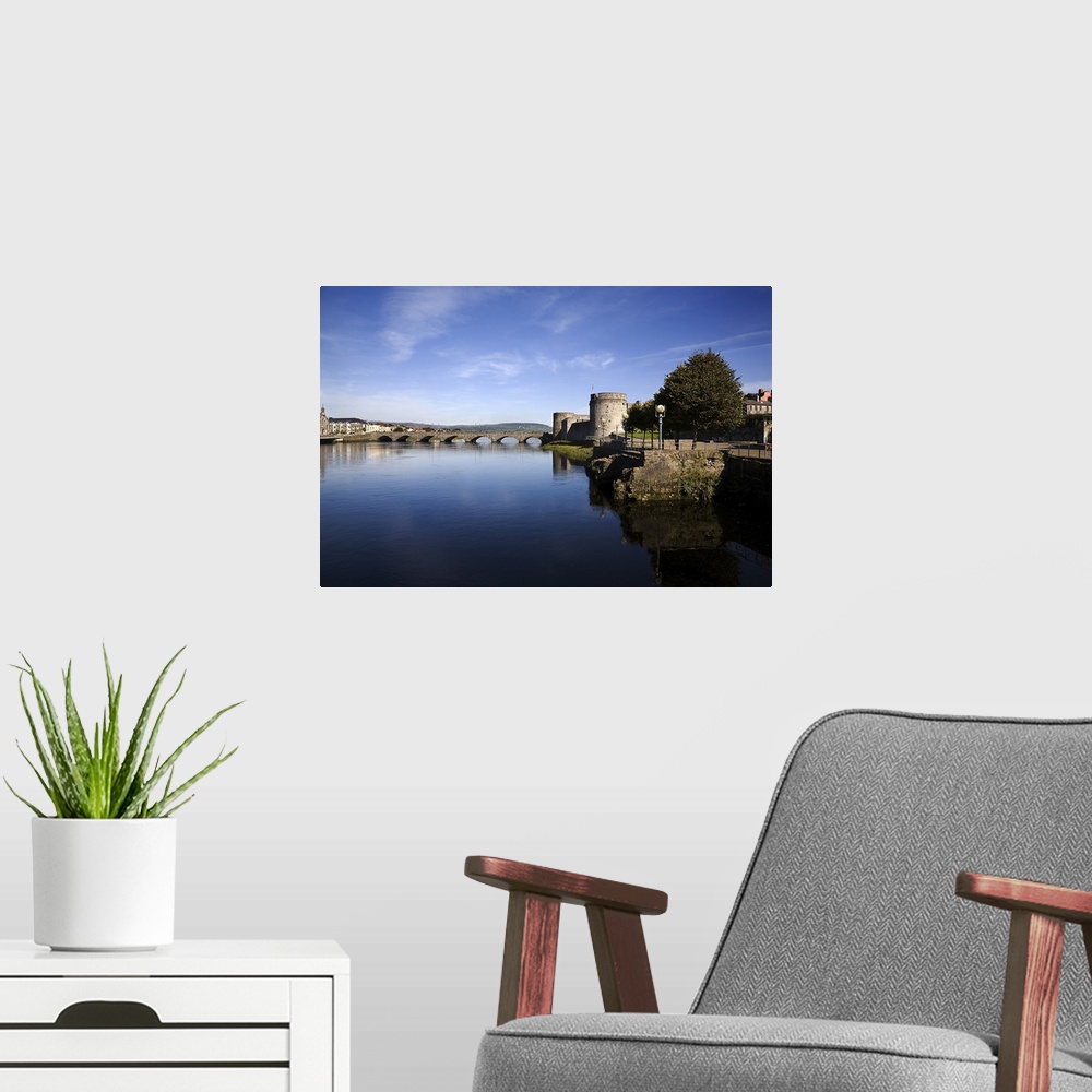 A modern room featuring The Thormond Bridge and King Johns Castle, River Shannon, Limerick City, Ireland