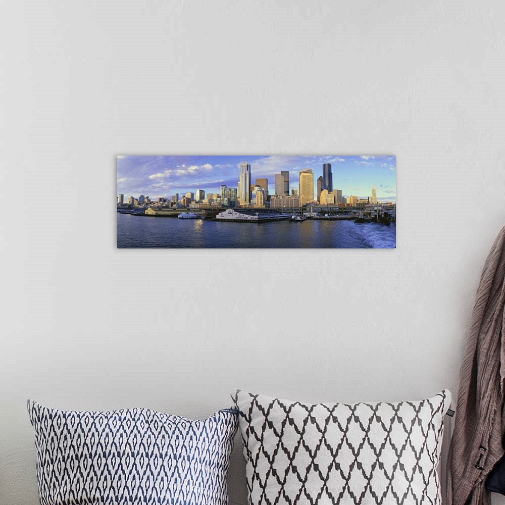 A bohemian room featuring This is the skyline and harbor of Seattle.