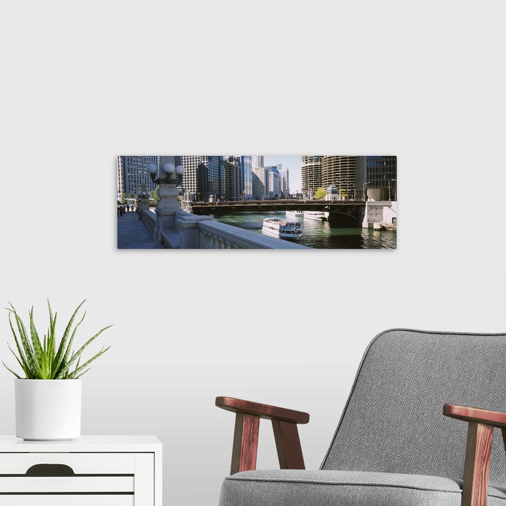 A modern room featuring Tour boat in a river, Chicago River, Chicago, Illinois