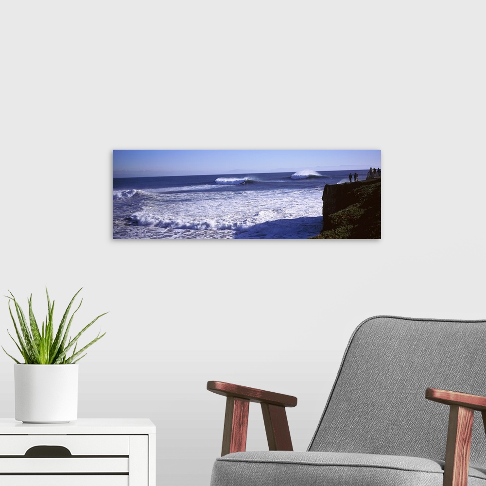 A modern room featuring Tourist looking at waves in the sea, Santa Cruz, Santa Cruz County, California,
