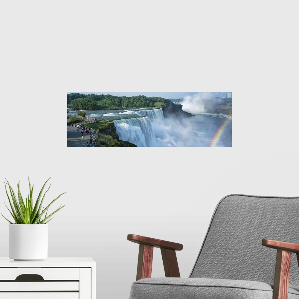 A modern room featuring Tourists at a waterfall, Niagara Falls, Niagara River, Niagara County, New York State