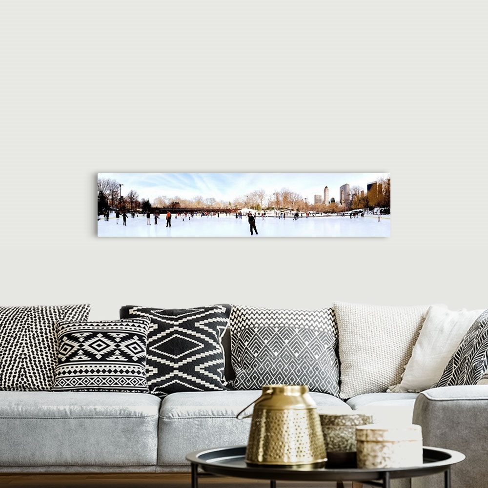 A bohemian room featuring Tourists enjoying ice skating in an ice rink, Wollman Rink, Central Park, Manhattan, New York Cit...
