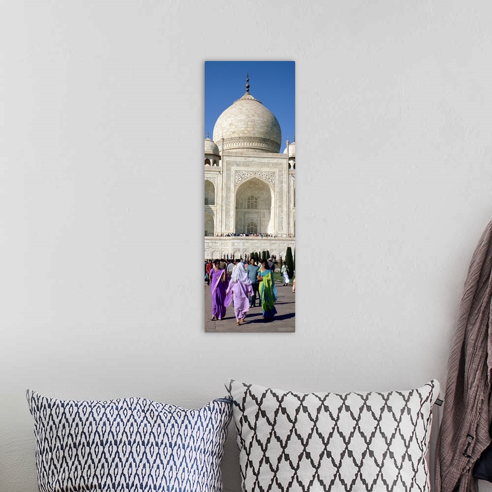 A bohemian room featuring Tourists in front of a building, Taj Mahal, Agra, Uttar Pradesh, India