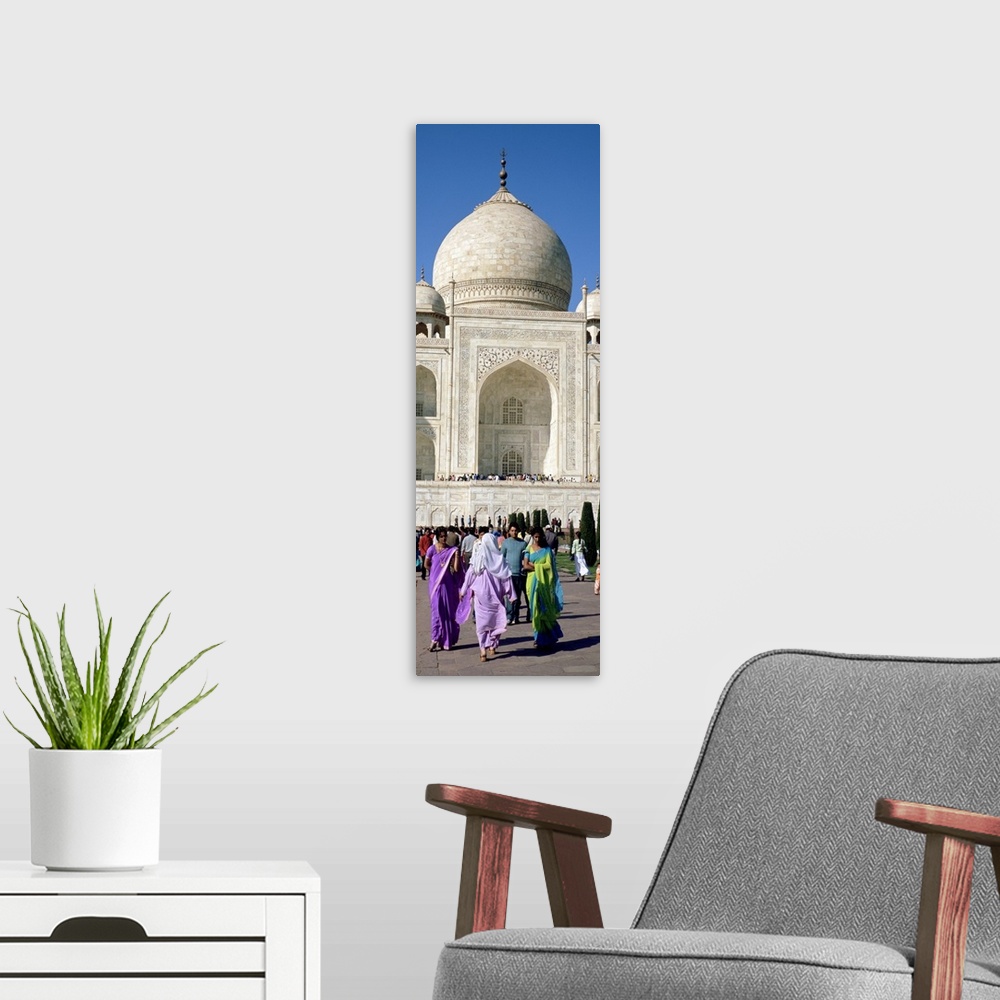 A modern room featuring Tourists in front of a building, Taj Mahal, Agra, Uttar Pradesh, India