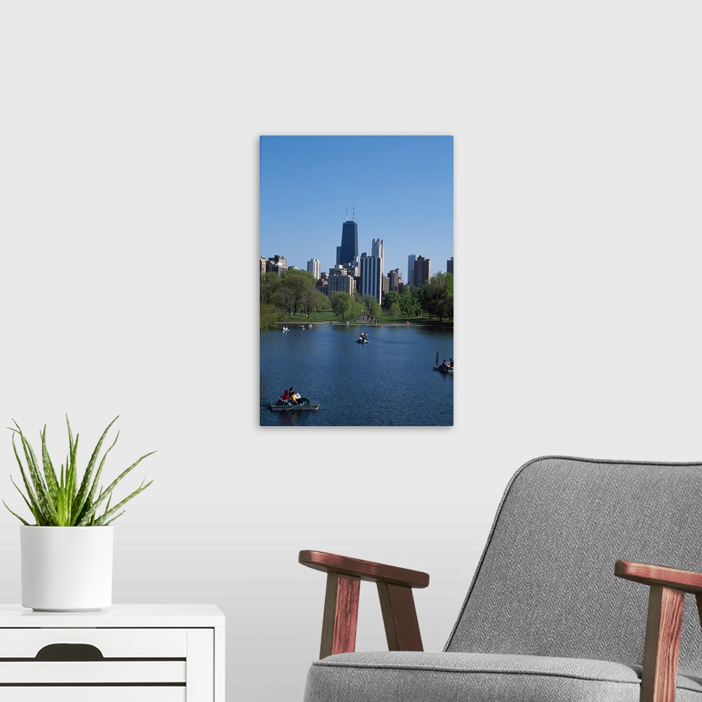 A modern room featuring Tourists on paddleboats in a lake, Lincoln Park, Chicago, Cook County, Illinois,