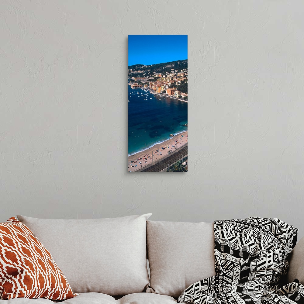 A bohemian room featuring Tourists on the beach, Villefranche Sur Mer, Alpes Maritimes, Provence Alpes Cote dAzur, France