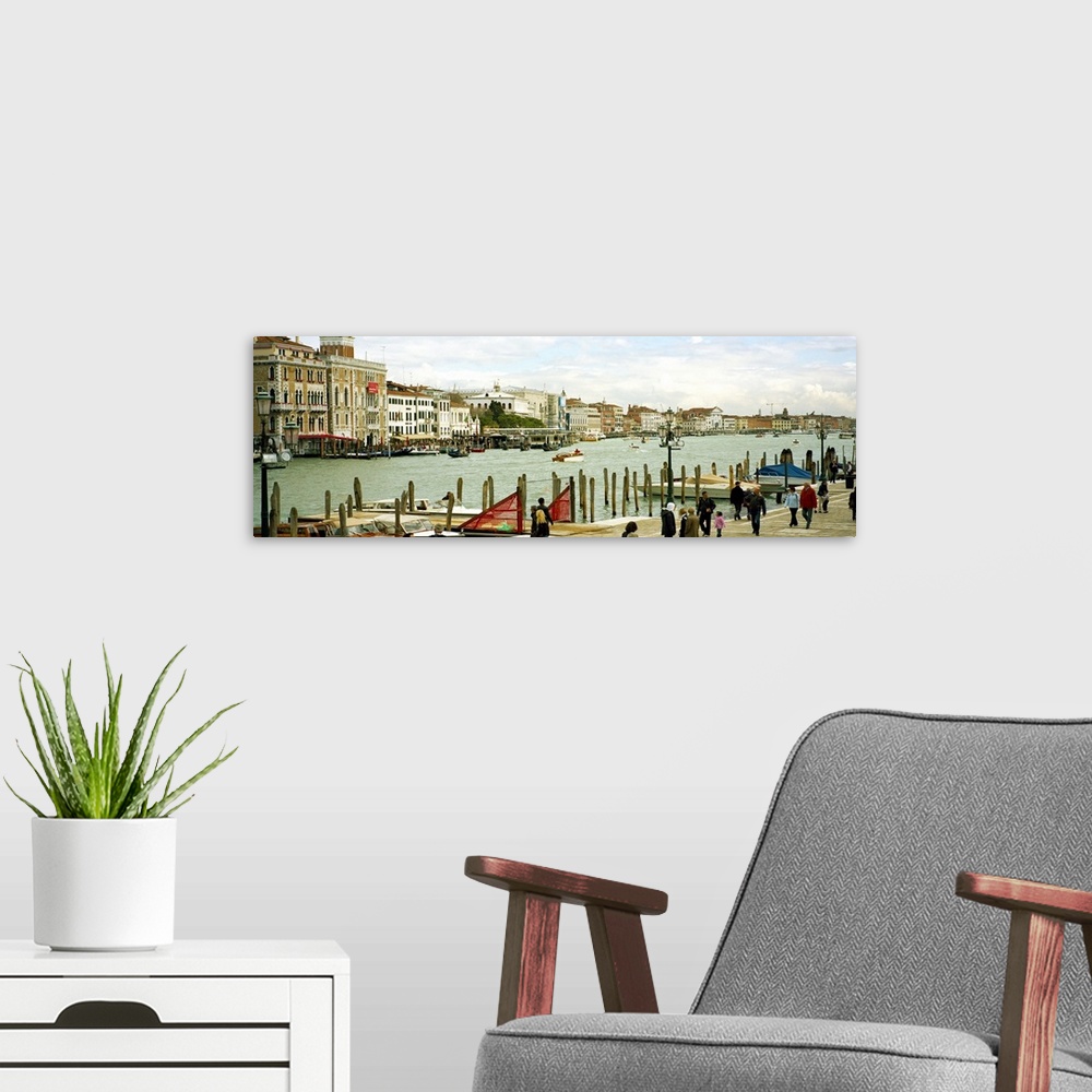 A modern room featuring Tourists walking along a canal, Grand Canal, Fondamenta Della Dogana Alla Salute, Dorsoduro, Veni...