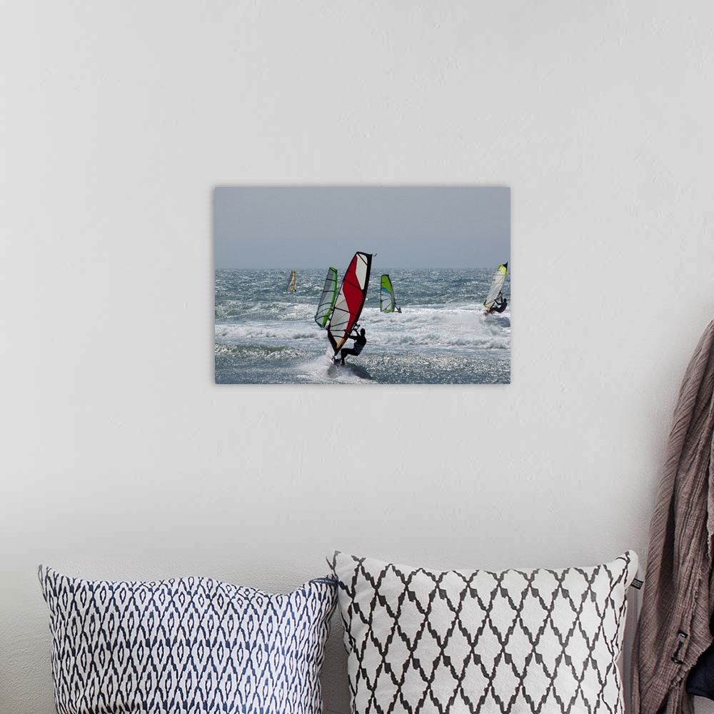 A bohemian room featuring Tourists windsurfing in the ocean, Meyers Beach, Meyers Creek, Gold Beach, Oregon