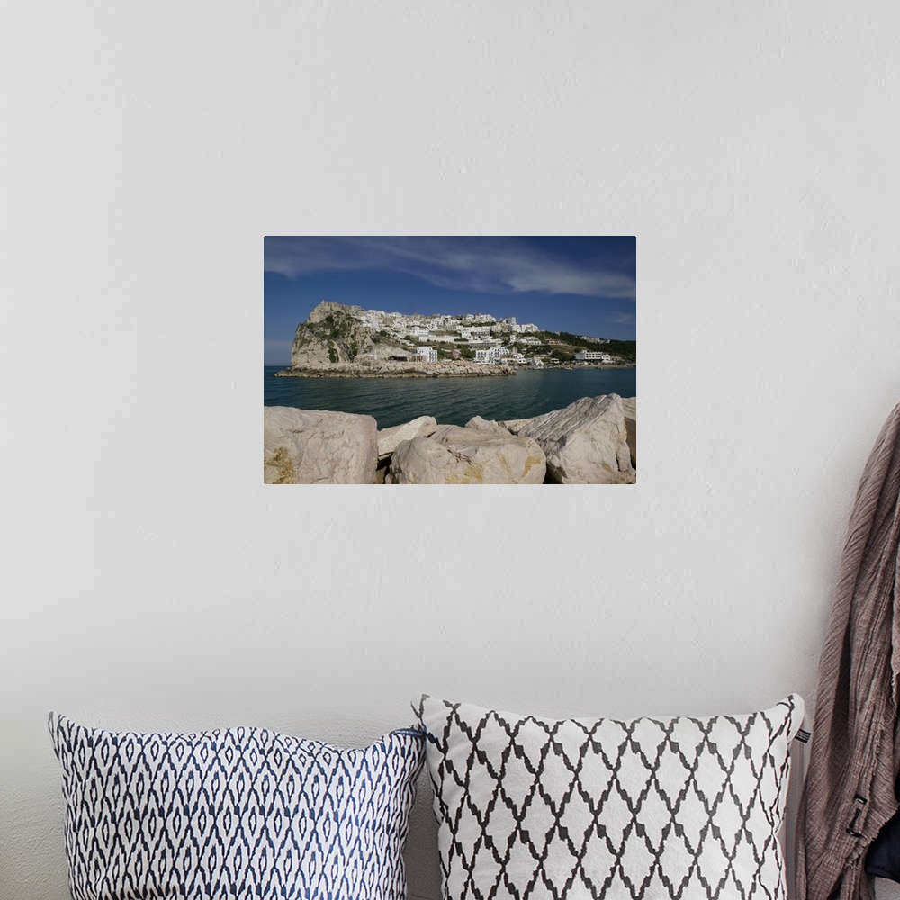 A bohemian room featuring Town on a mountain at the waterfront, Peschici, Promontorio del Gargano, Apulia, Italy