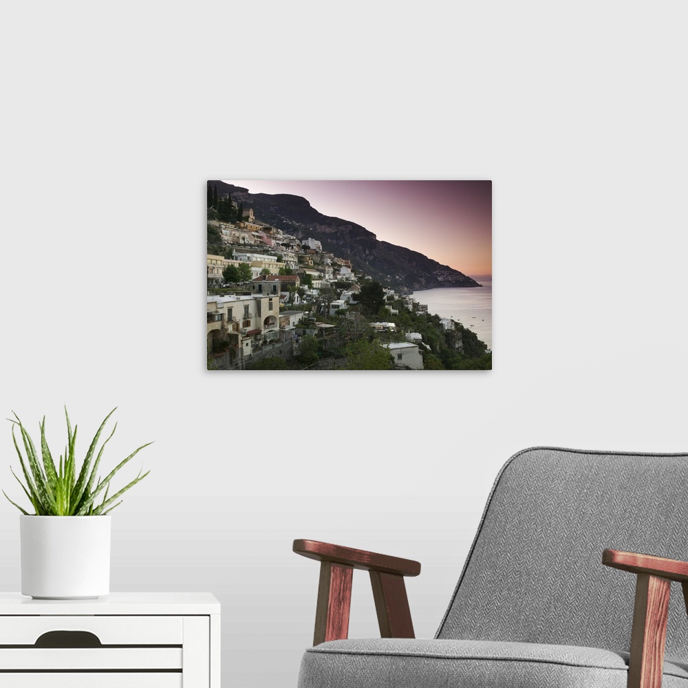A modern room featuring Town on the hillside, Positano, Salerno, Campania, Italy