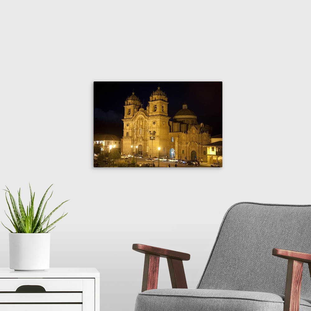 A modern room featuring Town square lit up at night, Plaza de Armas, Cuzco, Cusco Province, Peru