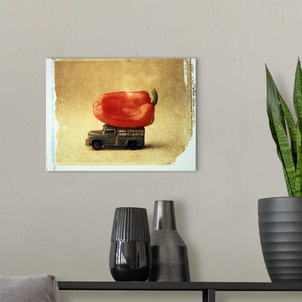 A modern room featuring Toy truck carrying red pepper