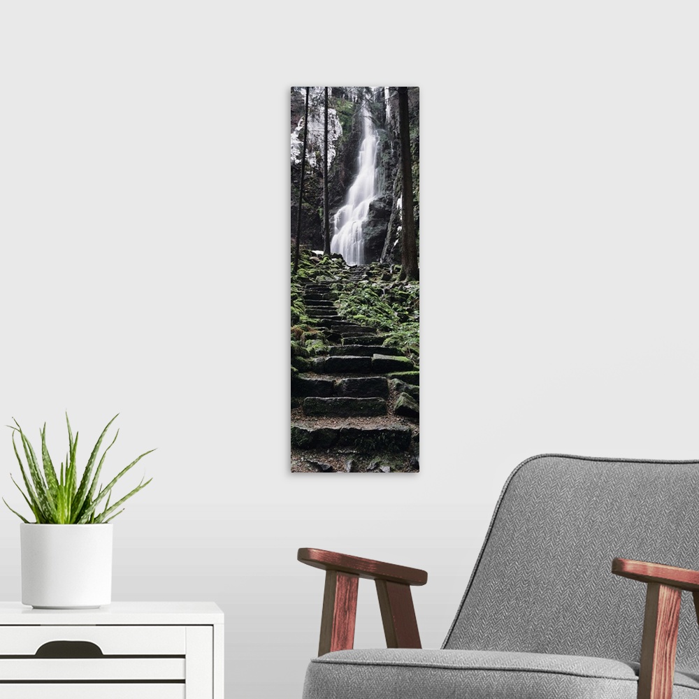 A modern room featuring Track to a waterfall in a forest, Burgbach Waterfall, Black Forest, Germany