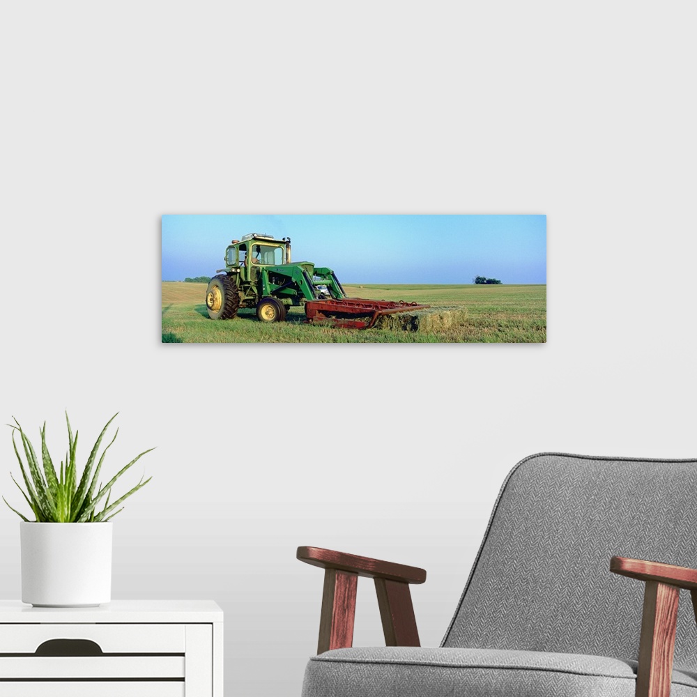 A modern room featuring Tractor in a hay field, Jackson County, Kansas