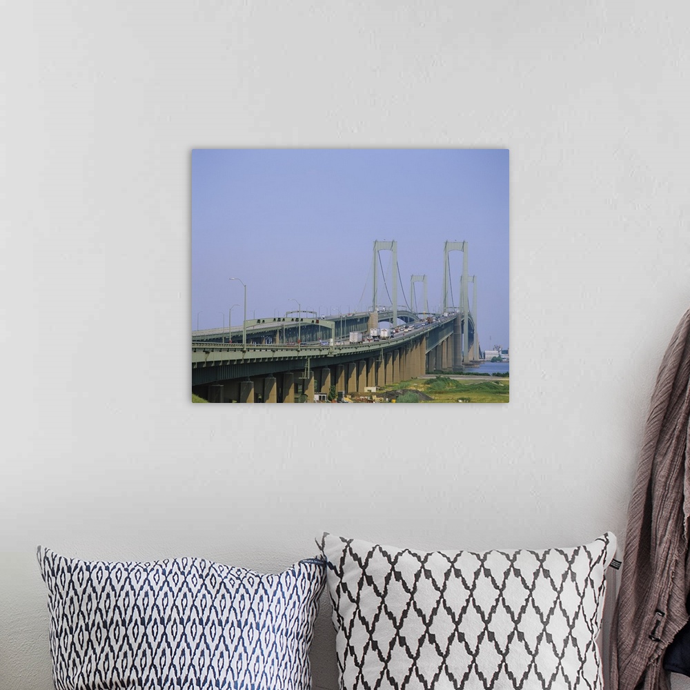 A bohemian room featuring Traffic on a bridge, Delaware Memorial Bridge, Delaware River, Delaware
