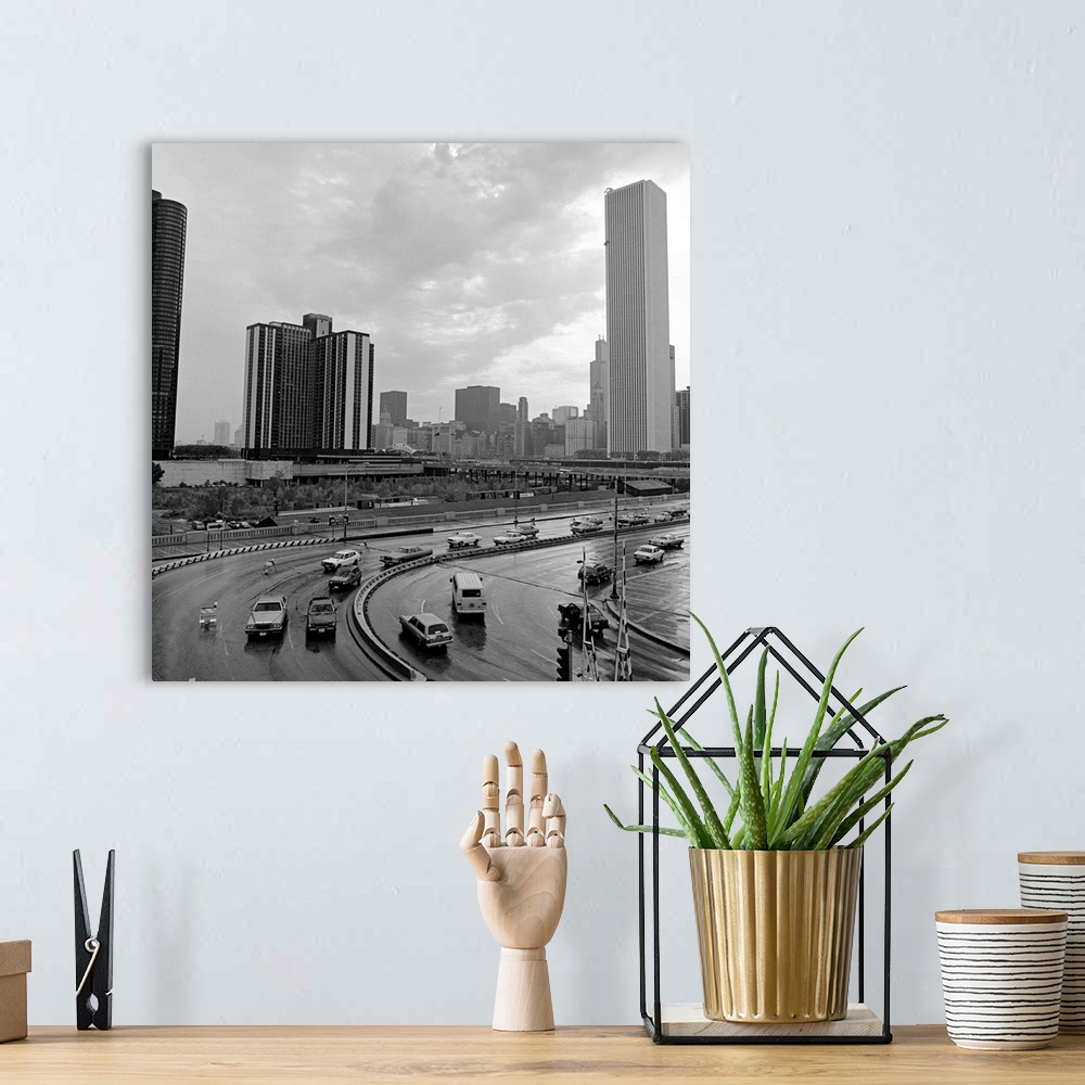 A bohemian room featuring Traffic on a highway, The S-Curve, Lake shore Drive, Chicago, Cook County, Illinois, USA