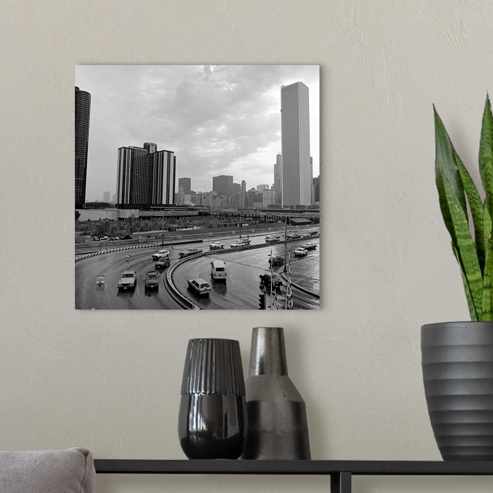 A modern room featuring Traffic on a highway, The S-Curve, Lake shore Drive, Chicago, Cook County, Illinois, USA
