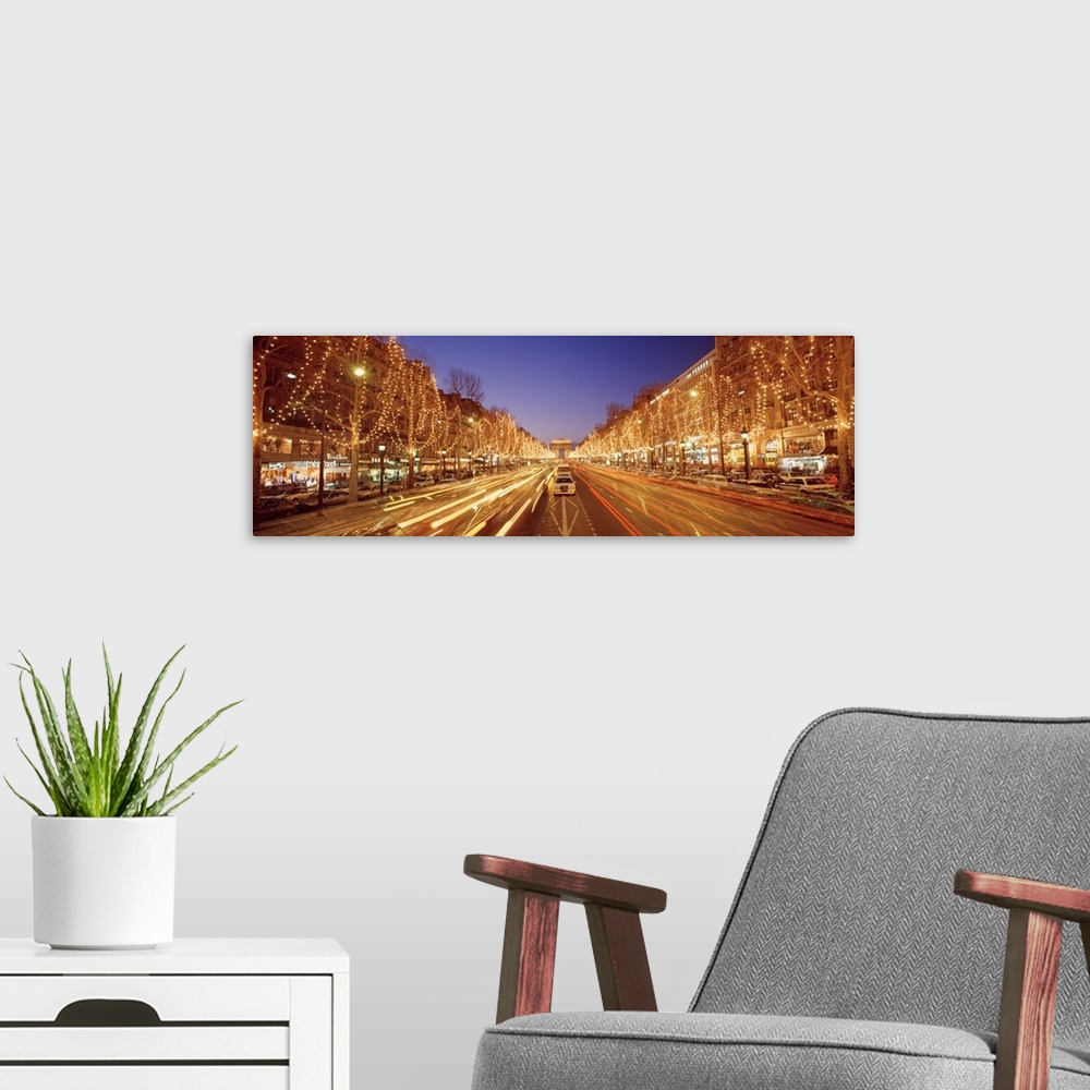 A modern room featuring Traffic on a road, Arc De Triomphe, Champs Elysees, Paris, France